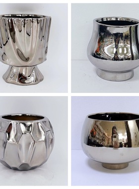 2025北欧时尚电镀银陶瓷蝴蝶兰装饰花瓶小巧家用假花摆件奢华美饰