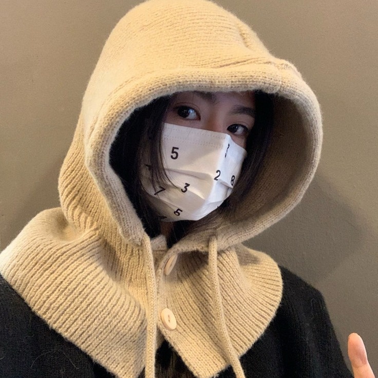 2025新款韩国巴拉克拉法情侣冬季保暖针织帽围脖一体女士毛线帽