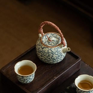 汝窑茶壶单个小号功夫茶具青花瓷开片可养提梁壶陶瓷家用小泡茶器