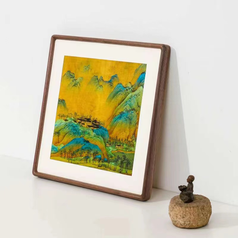 实木挂墙胡桃木画框字画装裱窄边明式圆角榫卯长方形斗方照片相框