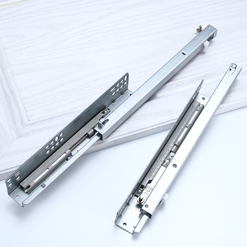 加厚二节隐藏滑轨抽屉托底导轨阻尼缓冲静音路轨暗藏滑道