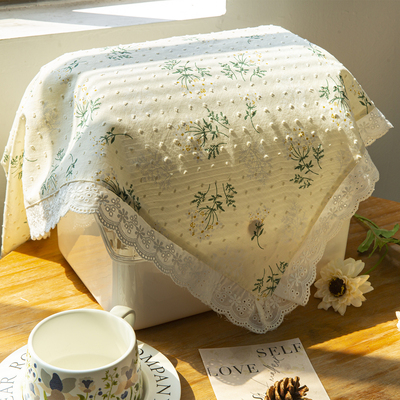 花也纯棉防尘小家电盖巾方形布艺桌垫餐垫少女蕾丝多用途防尘桌布