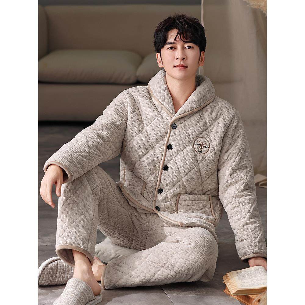 2024年新款冬季男士睡衣加厚加绒珊瑚绒三层夹棉保暖可外穿家居服,女士内衣/男士内衣/家居服,睡衣/家居服套装,淘宝优惠券,粉丝福利购,淘宝优惠卷