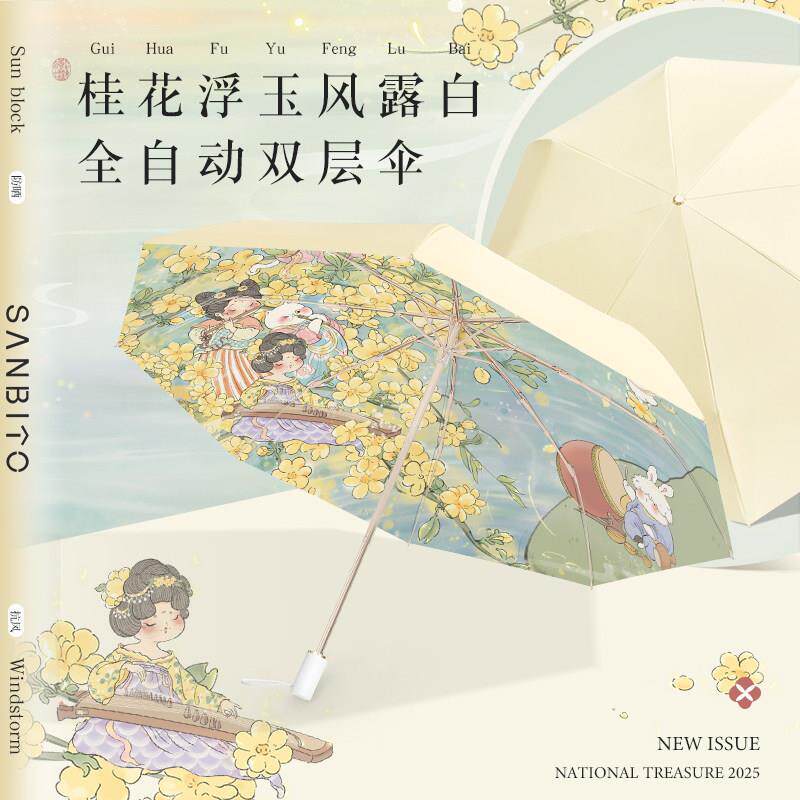 双层遮阳伞防晒抗UV女晴雨两用彩胶折叠全自动超轻小巧遮阳伞