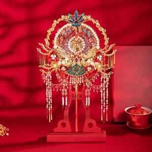 舞绣缘团扇结婚新娘出嫁手捧花新中式红色重工秀禾喜扇diy材料包