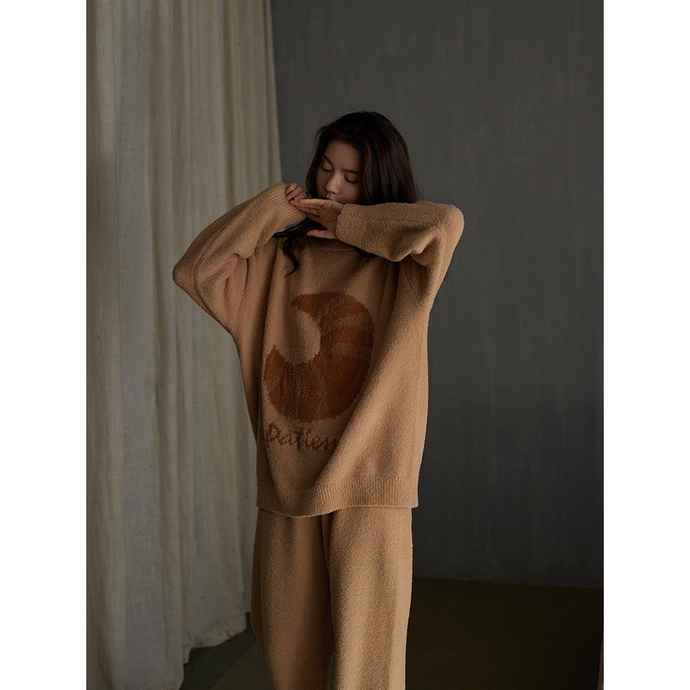 同语睡衣女款秋冬季半边绒加厚长袖套装女士冬季珊瑚绒新款家居服