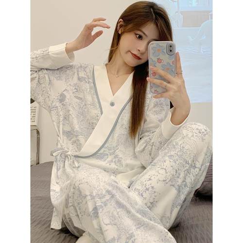 和服月子服产后春秋纯棉大码哺乳期孕妇睡衣夏季薄款喂奶待产套装