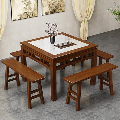 八仙桌实木正方形新中式岩板餐桌椅组合农村老式方桌家用吃饭桌子