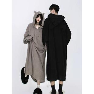 睡衣女冬季 珊瑚绒加厚连体家居服情侣男女超大长袍小恶魔睡袍睡裙