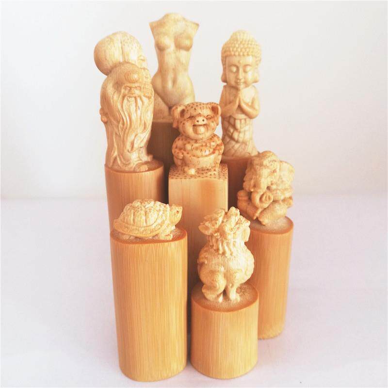 天然实心玉竹手工雕刻把玩件金蟾达摩钟馗观音文玩收藏工艺品摆饰