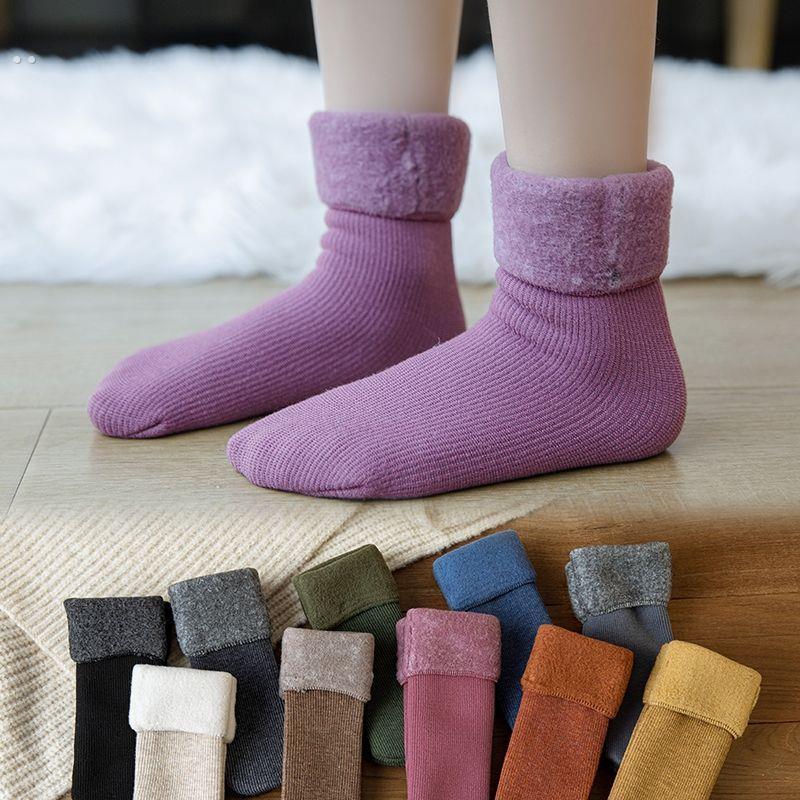 儿童中筒袜秋冬加绒加厚袜子男童女童保暖雪地袜宝宝冬季羊绒棉袜