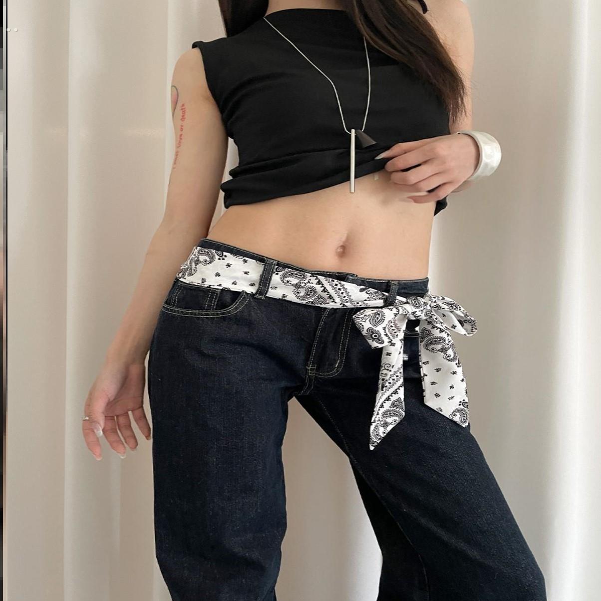 覆古腰果花丝巾腰带女裙子牛仔裤炼配饰设计感小众长条皮带装饰潮