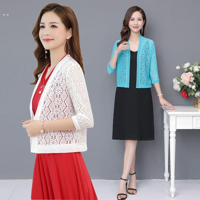 蕾丝小披肩夏季配裙子春秋短外套旗袍外搭开衫中年女薄款针织上衣