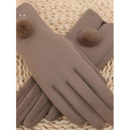 手套女秋冬精致短款保暖触屏分指骑行户外麂皮绒时尚百搭老中青年