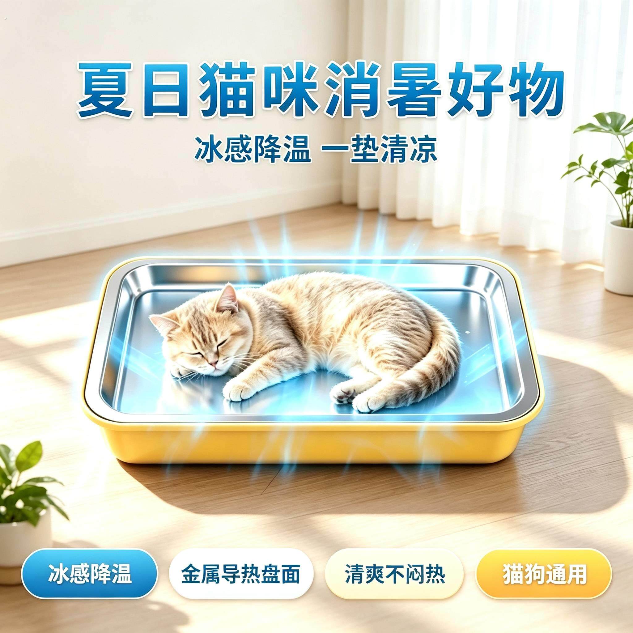 宠物降温神器猫咪仓鼠冰盒解暑冰窝夏天兔子狗狗龙猫散热板不锈钢