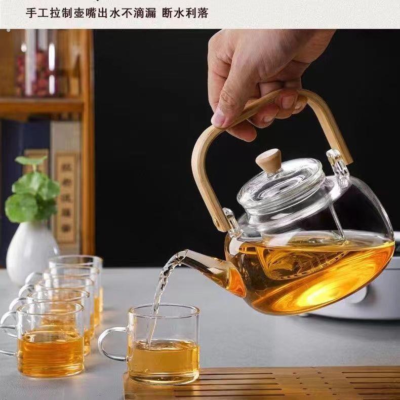 耐高温煮茶壶玻璃烧水泡茶壶养生壶家用竹把提梁壶茶具套组一整套