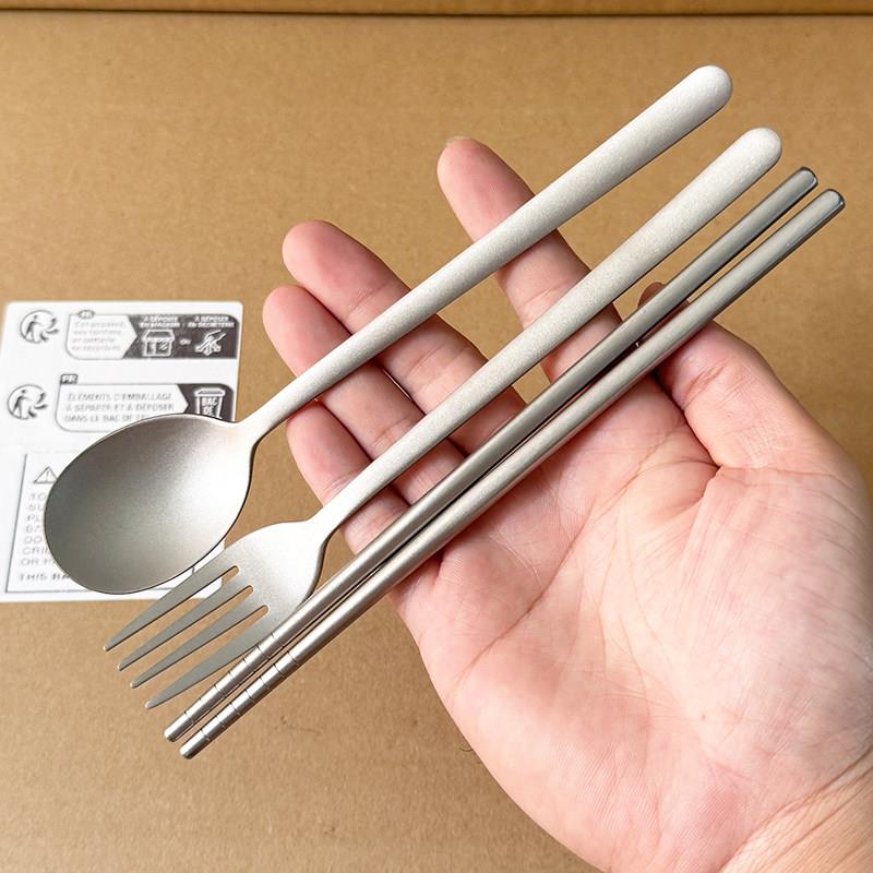 纯钛可携式筷子勺子套装户外露营餐具钛勺钛筷可携式叉勺筷三件套