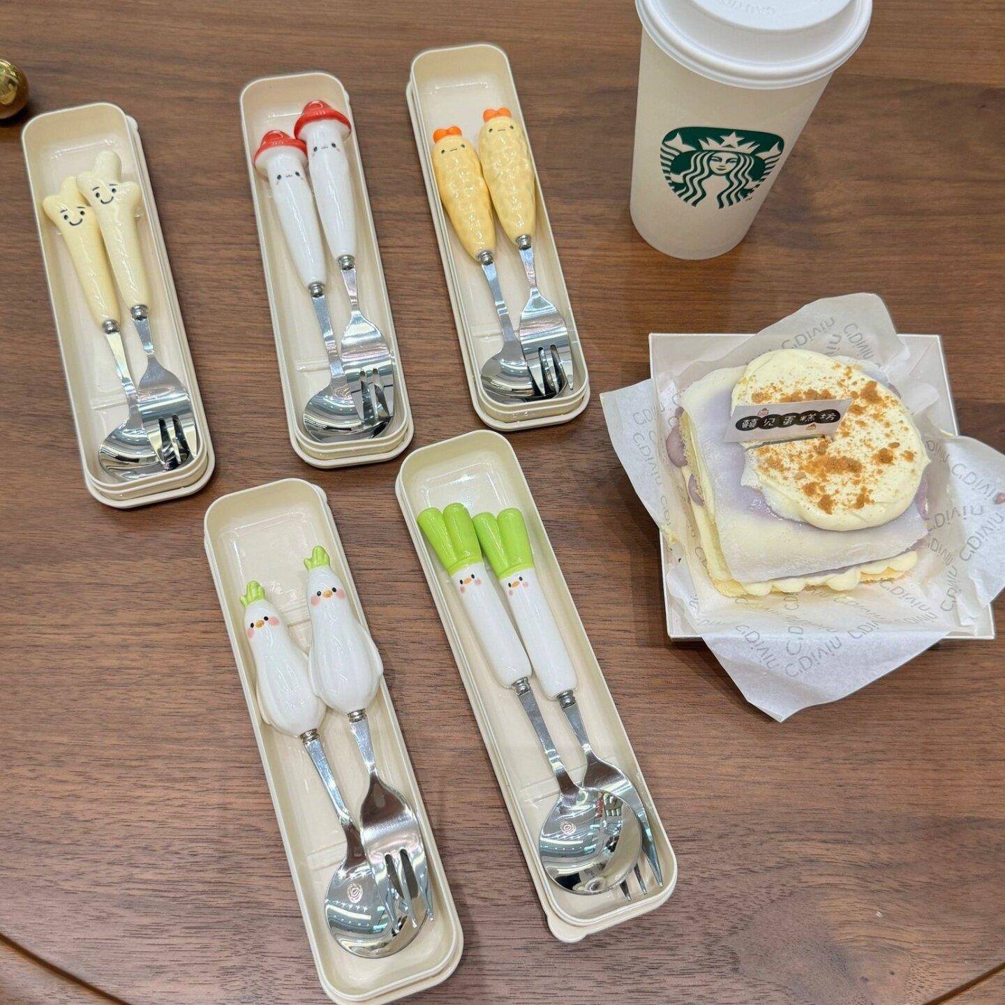 可爱蔬菜造型餐具三件套户外便携学生食堂上班族不锈钢勺叉筷套装
