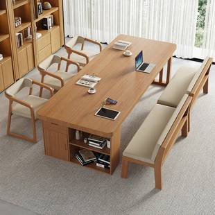 现代实木会议桌长桌去客厅化办公大书桌图书馆阅读学习长条阅览桌