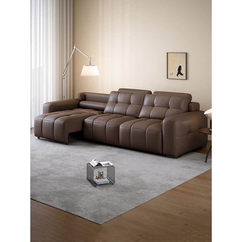 零靠墙电动沙发床可躺可睡小户型客厅2025新款三人位伸缩真皮沙发