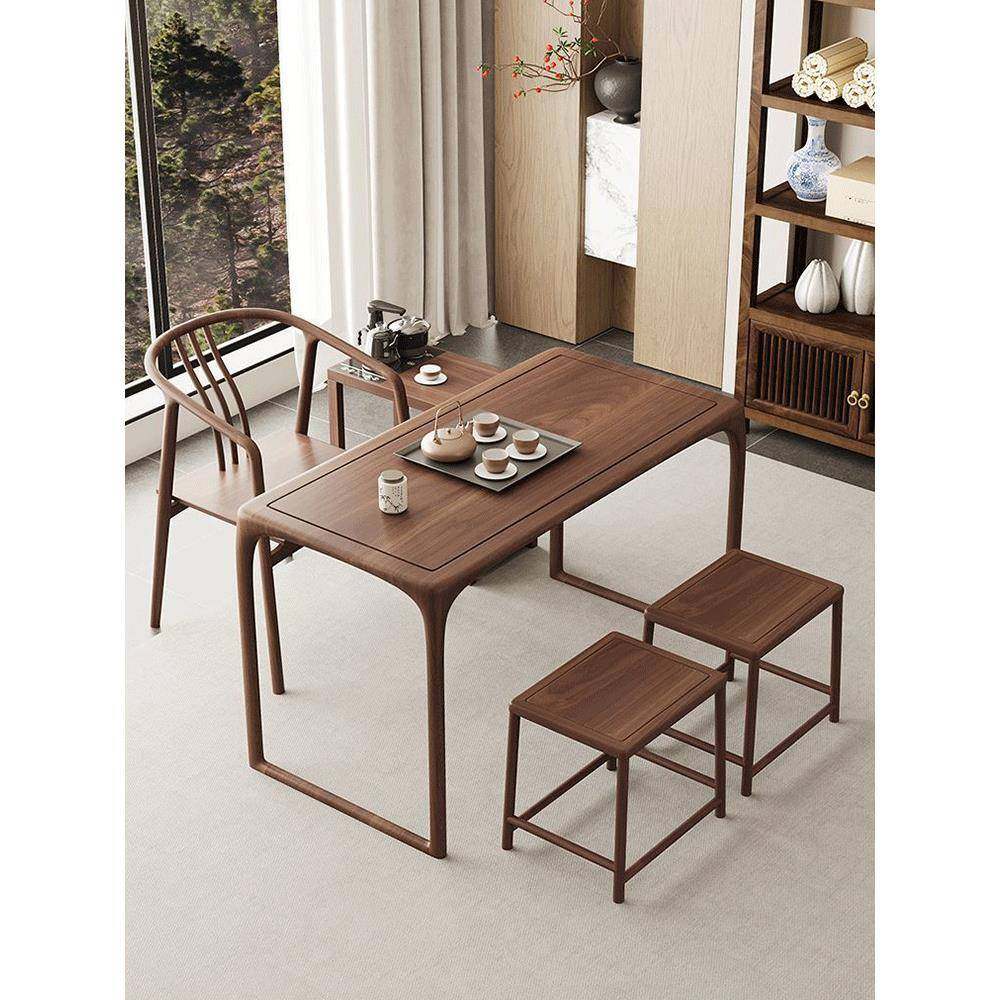 阳台小茶桌2025新款榆木茶台禅意小户型家用客厅书桌一体泡茶桌