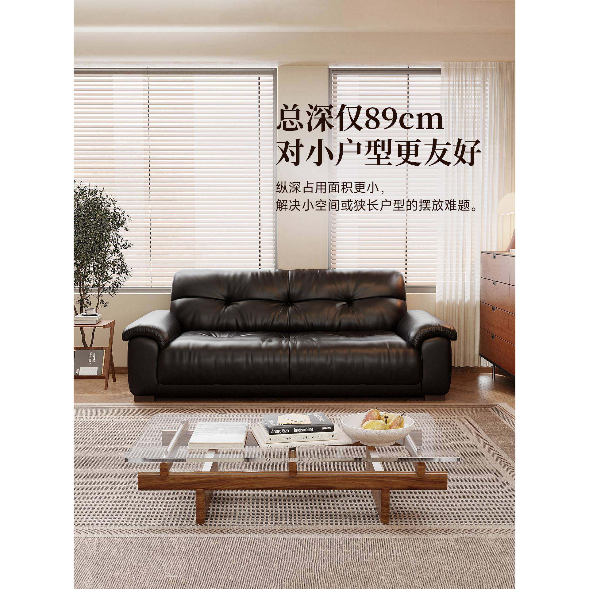 中古风三人位小户型油蜡真皮沙发客厅25新款覆古双人牛皮沙发实木