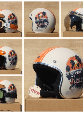 台湾evo头盔复古3/4半盔摩托电动车3C安全帽橙色四季小盔体男女