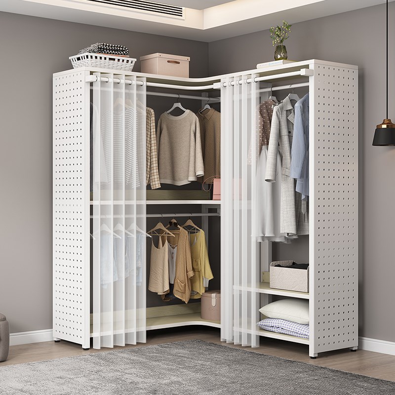 转角金属衣帽架带防尘帘衣柜落地B洞洞板挂衣架步入式卧室家用衣