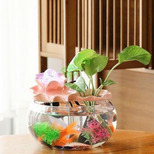 饰养鱼 送ut客厅小型水循环流喷408泉鱼缸创y意桌面假山瀑布家居装
