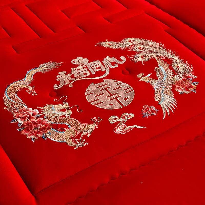 庆婚结婚YY-2853床褥子绣大红色花大豆维婚庆床纤垫可折叠床上喜