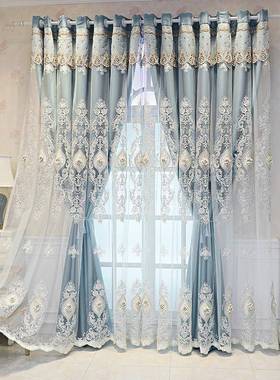 958Q4生F欧式双E层女窗帘紫色布纱体卧室成品浮一雕绣花客厅奢华