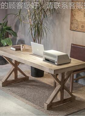 实美复古旧全木餐桌办公桌做家15645用单人电式脑桌仿古书桌工作