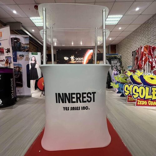快幕秀前台厂家展会接待台户外地推展示台圆形铝合金折叠促销台