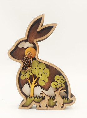 新款复活节木质工艺品摆饰创意家居装饰木制春天蝴蝶兔子母鸡