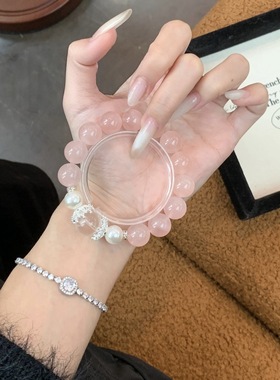 2025新款天然冰菊白幽灵手链女款单圈白水晶手串批发甜美手饰