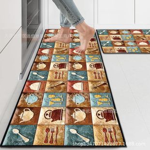 亚马逊爆款 花砖北欧风厨房垫家用防滑耐脏长条两件套脚垫TEMU发