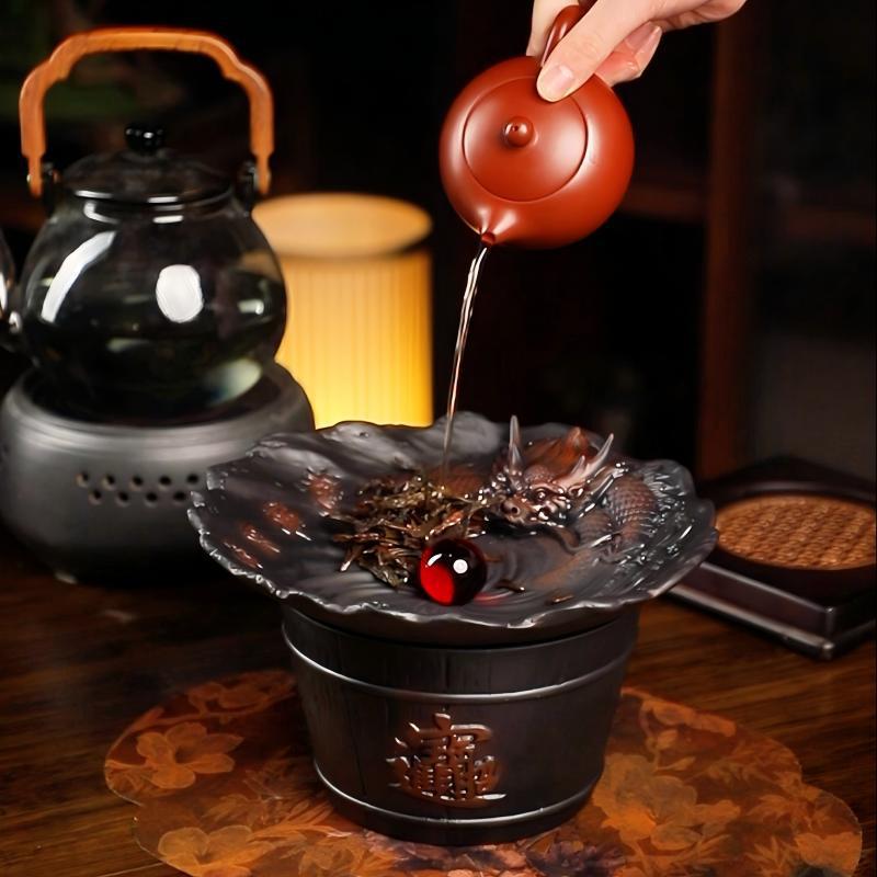 紫陶茶渣桶家用茶水桶过滤废水桶桌面建水茶渣缸茶洗大号盂水洗茶