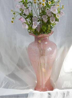 现代家褶居中古风法复古芬顿中古风法花瓣口皱艺术玻璃花瓶彩色波