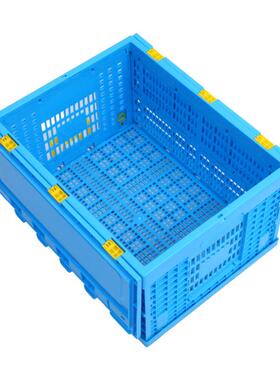 PP料纯新注塑折筐叠筐蓝色带盖500-30塑料大折叠加BME厚塑胶0折叠