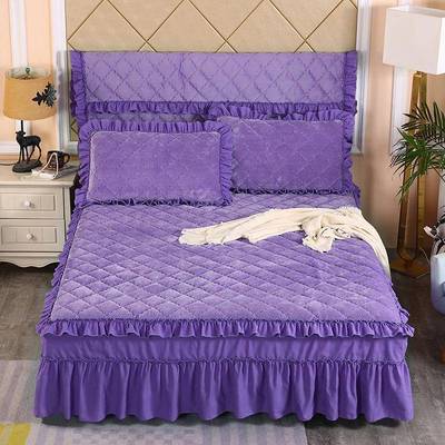 跨境纯色保法莱绒床裙四QH160175件套秋冬加床笠夹棉包床床罩床垫