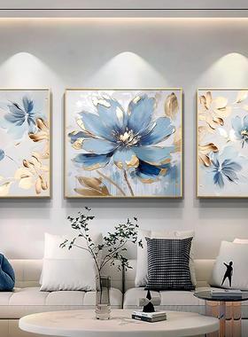 现代轻奢厅客装ZL23131饰画三联抽象花卉手气绘油画约金箔简大沙
