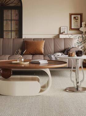 新款油风网奶红木圆形茶几家用小户型客厅现代简约宿纹民母QYR子