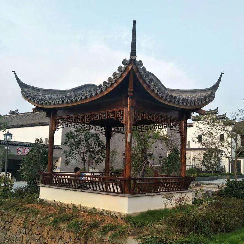 仿古子户外四角亭凉JVZ庭院别墅实木亭四角双层防腐木凉亭景观亭