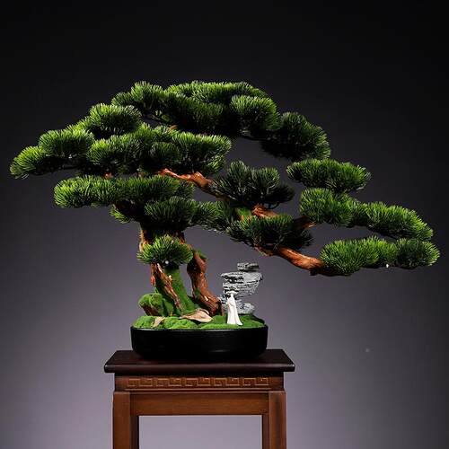 创意仿真迎VCD客客松盆景厅柜桌面绿崖植盆栽玄关电视假花植物柏