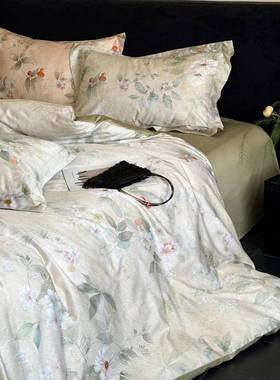 中式素雅四100单S长XS248251绒棉数码印四件套花居家裸睡全棉季床