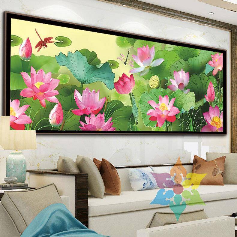 红荷日十字绣2图0风25新款现代池塘景线绣客厅清新家用自绣清DCB