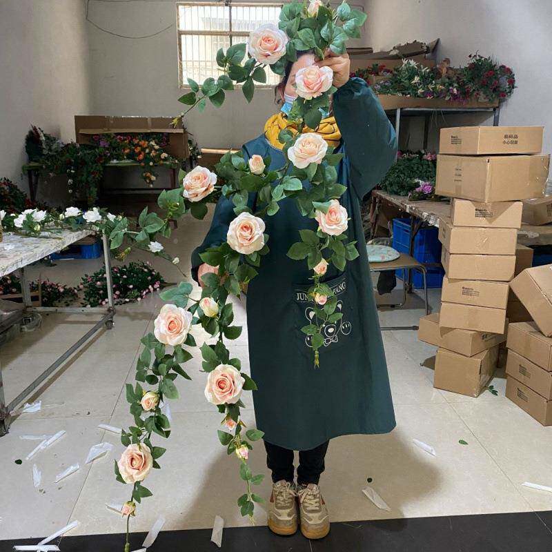 仿真花壁挂壁装花挂面花吊花假花墙藤饰ZHU条高档仿生玫瑰花藤墙