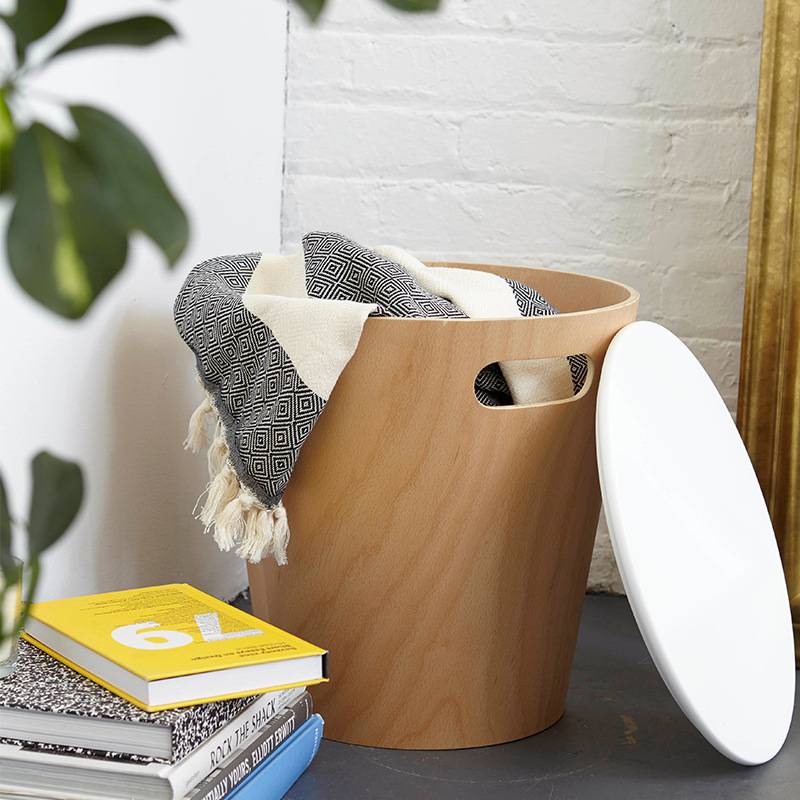 家用商用创意垃圾桶 收纳桶 带盖把手木质垃圾箱 纸篓 脏衣篓桶