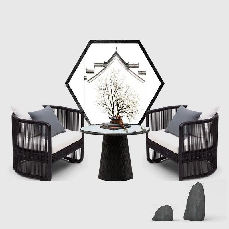 新中式藤编休闲沙发组UTB院合室外度户假村酒店庭花园防水防晒外