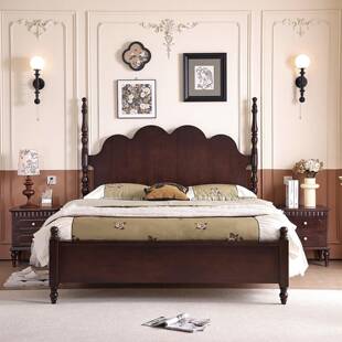 美式实木床高黑胡桃木色1.KNS8米人床现代简双约法式风中古卧室箱